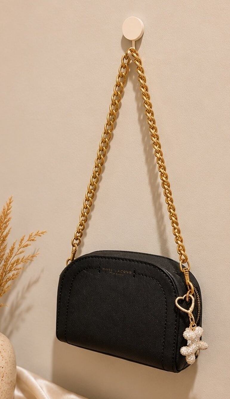 Marc Jacobs Black Chain Strap Mini Shoulder Bag w/ Heart Charm Gold Hardware